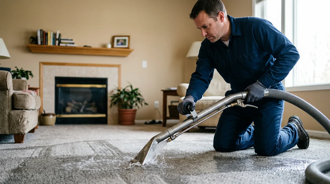 Water damage restoration technician working near Krebs, OK